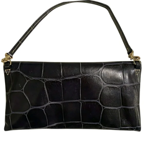 Dooney & Bourke Dennison Croc-Embossed Flap Clutch / Shoulder Bag (Dark Navy) - Picture 3 of 10